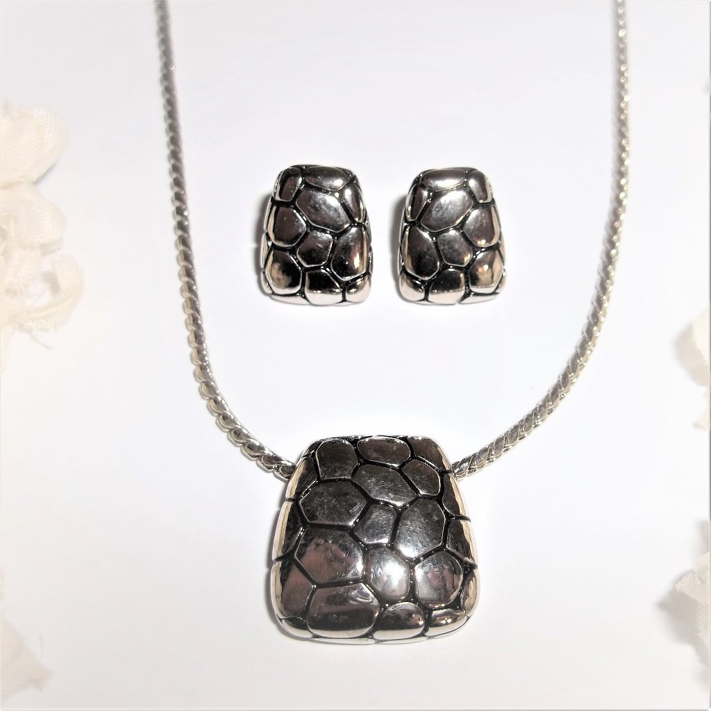 Jewelry Set Short Necklace Post Earrings Silver Wild Animal Print Design A564 20$